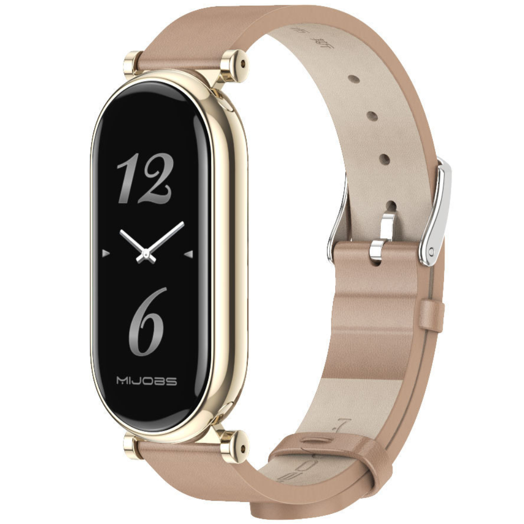 Шкіряний ремінець з металевим кріпленням Mi Jobs Elegance для фітнес браслета Xiaomi Mi Smart Band 10/9/8 бежевий + Gold