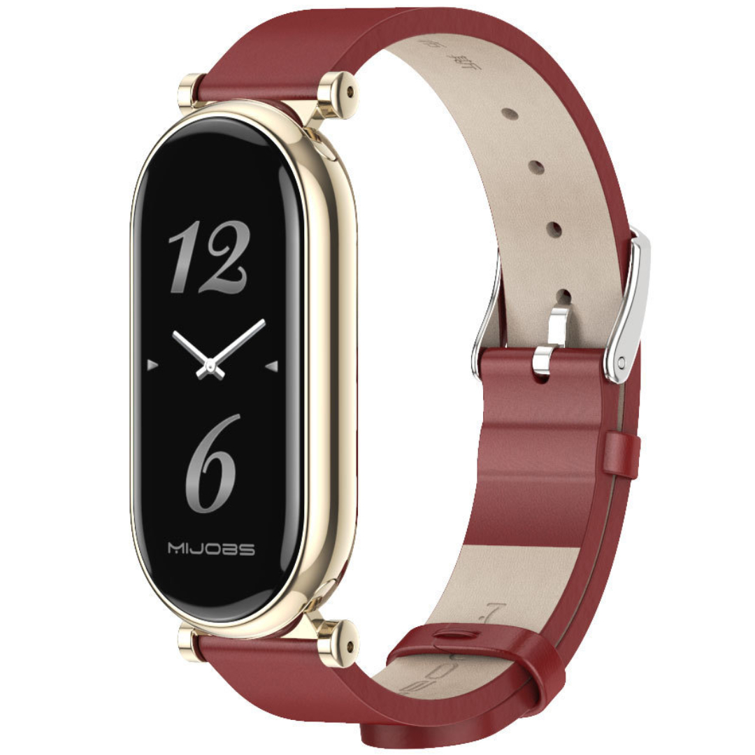 Шкіряний ремінець з металевим кріпленням Mi Jobs Elegance для Xiaomi Mi Smart Band 10/9/8 червоний + Gold
