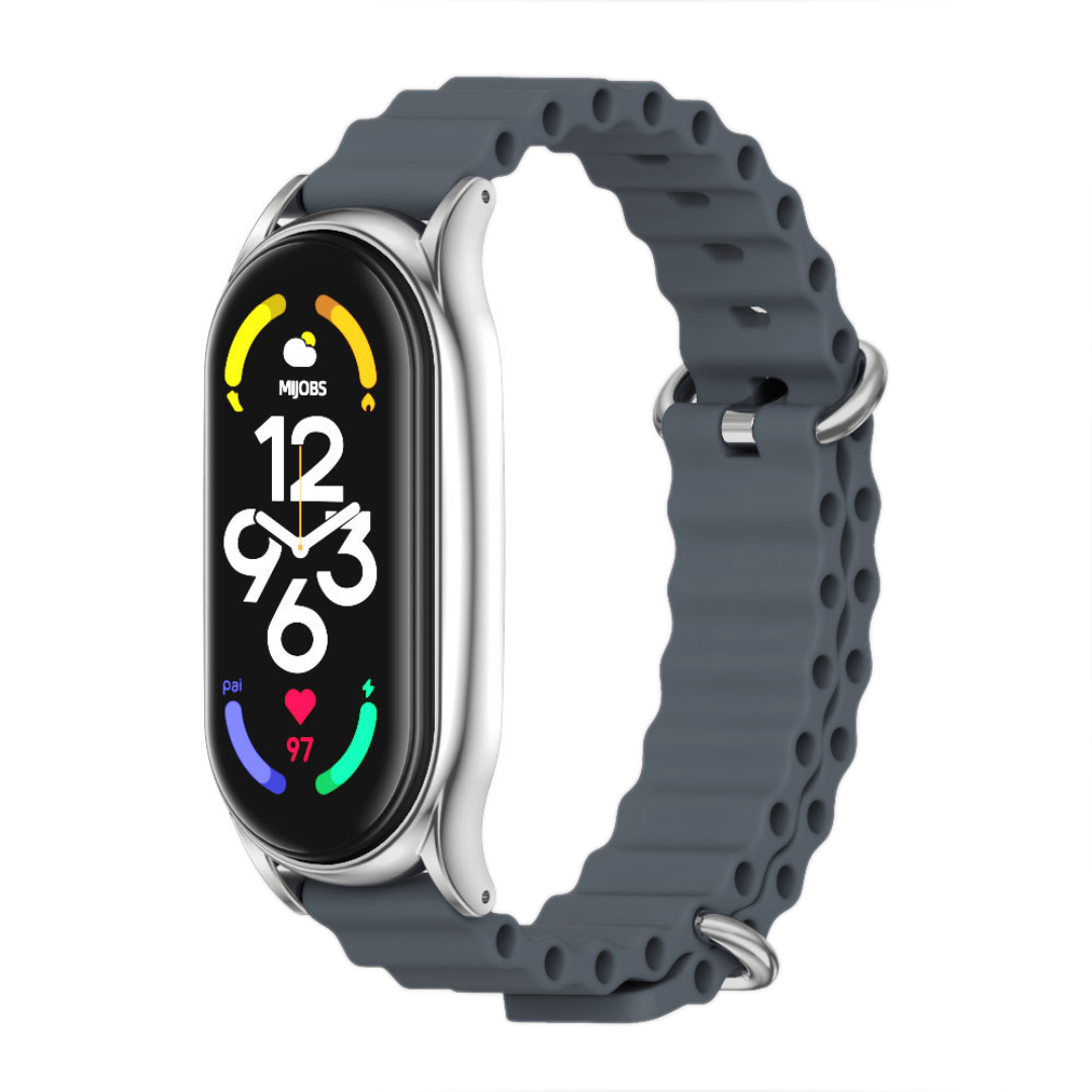 Ремінець силіконовий Mi Jobs Elegance Flex для фітнес браслета Xiaomi Mi Band 6/5/4/3 з металевою капсулою Темно-сірий + срібло – фото, відгуки, характеристики в інтернет-магазині MoreKitov від продавця: MRK МРК| Купити в Україні: Києві, Харкові, Львові