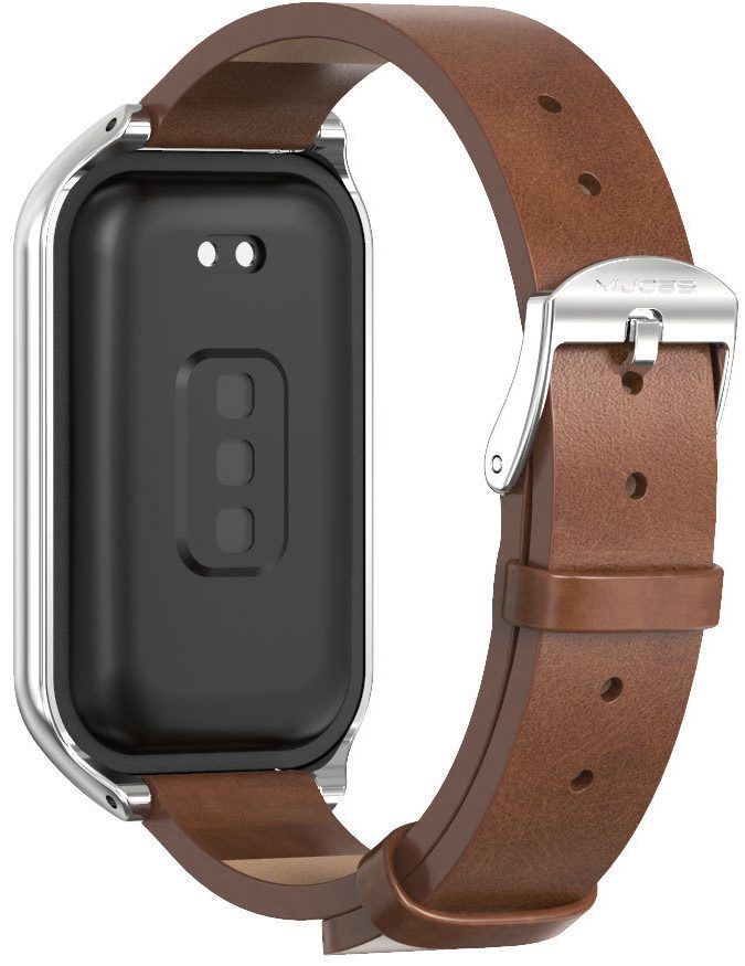 Шкіряний ремінець Mi Jobs із металевою капсулою для Mi Smart Band 8 Active/ Redmi Smart Band 2 Brown and Silver