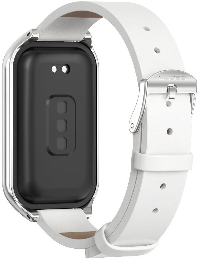 Шкіряний ремінець Mi Jobs з металевою капсулою для Mi Smart Band 9 Active White and Silver
