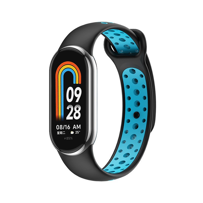 Синій ремінець MRK для фітнес браслета Xiaomi Mi Band 8/9/10 Nike Style Чорний з блакитним