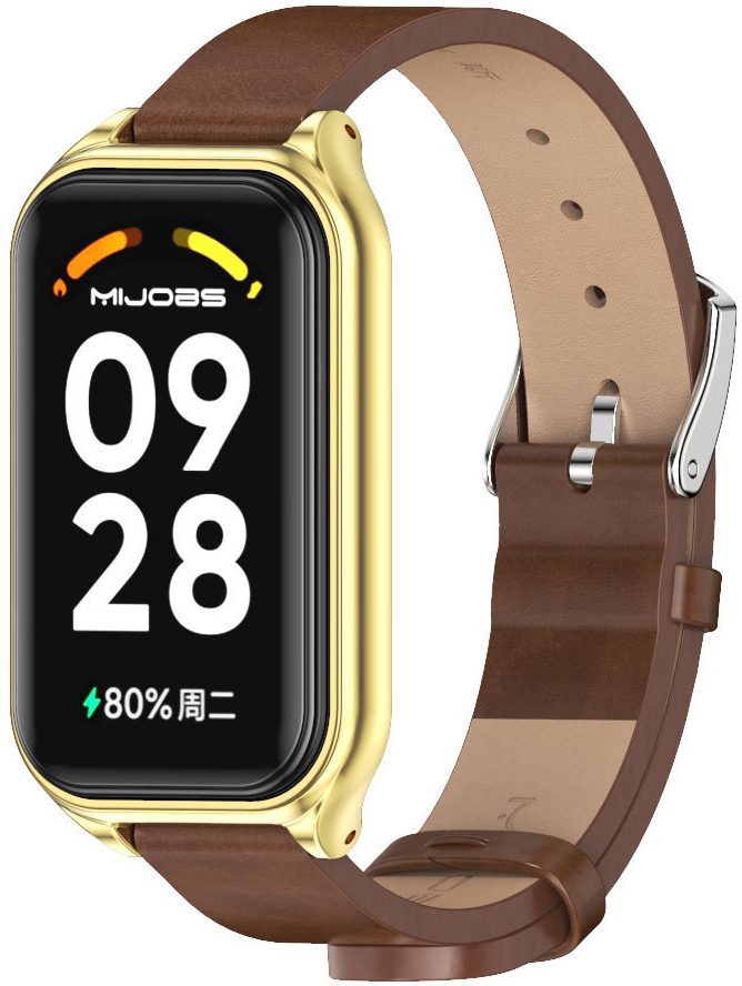 Шкіряний ремінець Mi Jobs із металевою капсулою для Mi Smart Band 9 Active Brown and Gold