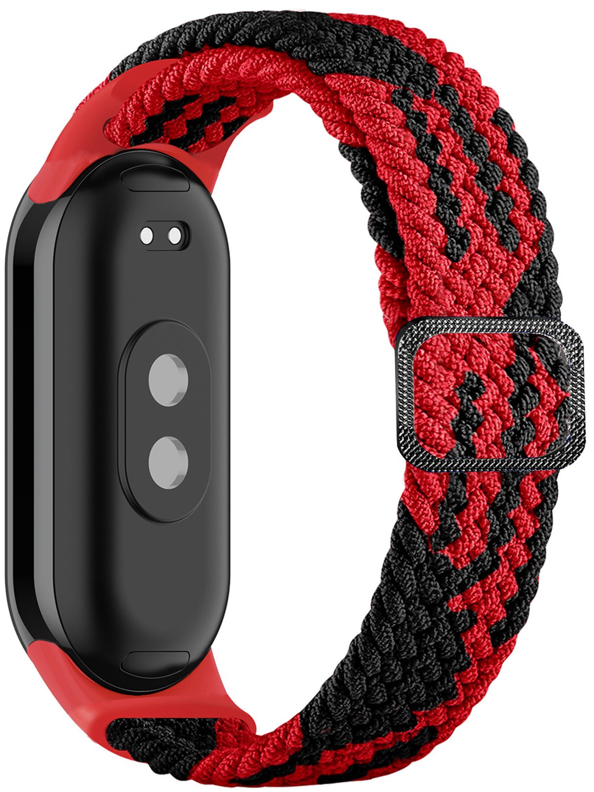 Тканинний ремінець Braided Loop MRK для фітнес браслета Xiaomi Mi Band 8/9/10 з металевим регулятором довжини Червоний з чорним