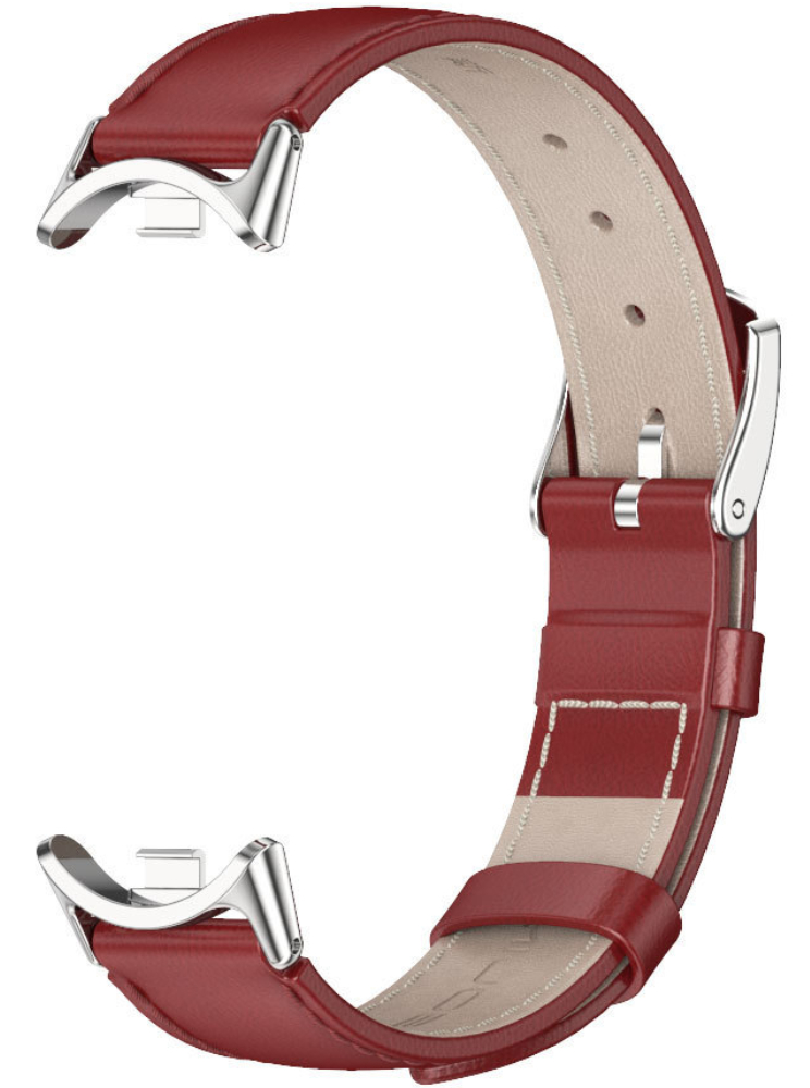 Ремінець із натуральної шкіри з металевим кріпленням Mi Jobs Genuine Leather Elegance для Xiaomi Mi Smart Band 10/9/8 Red and Silver