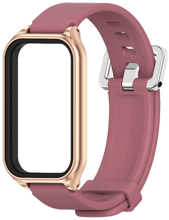 Силіконовий ремінець Mi Jobs Simple Premium Comfort для фітнес браслета Mi Smart Band 9 Active Silver з металевим корпусом Marsala