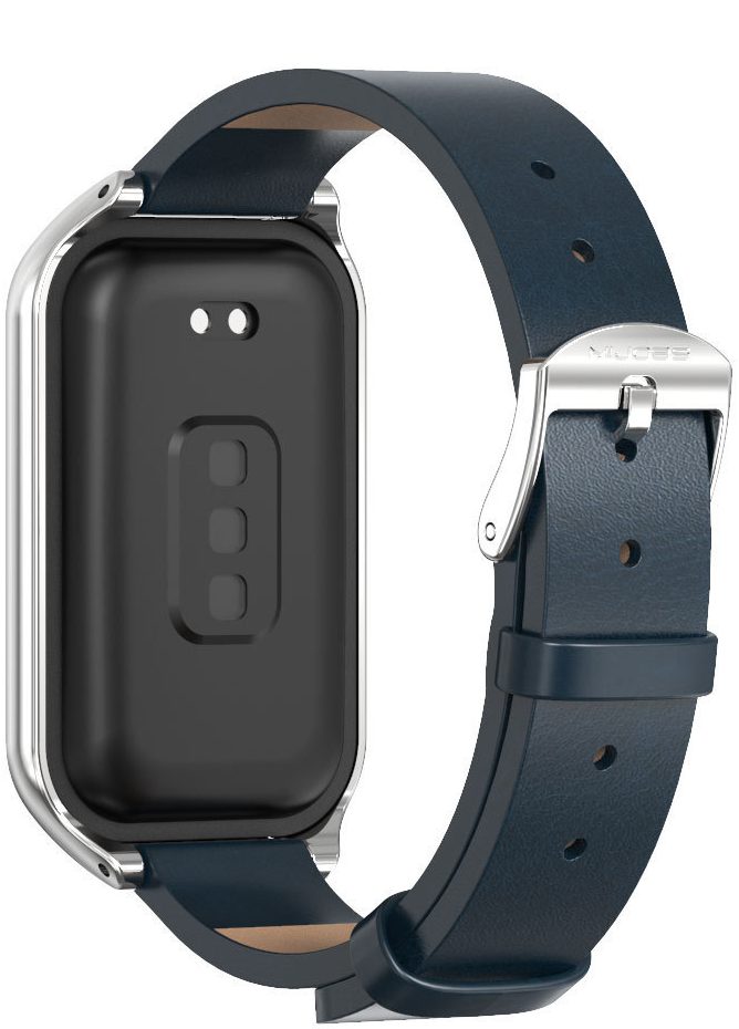 Шкіряний ремінець Mi Jobs з металевою капсулою для Mi Smart Band 9 Active Dark Blue and Silver