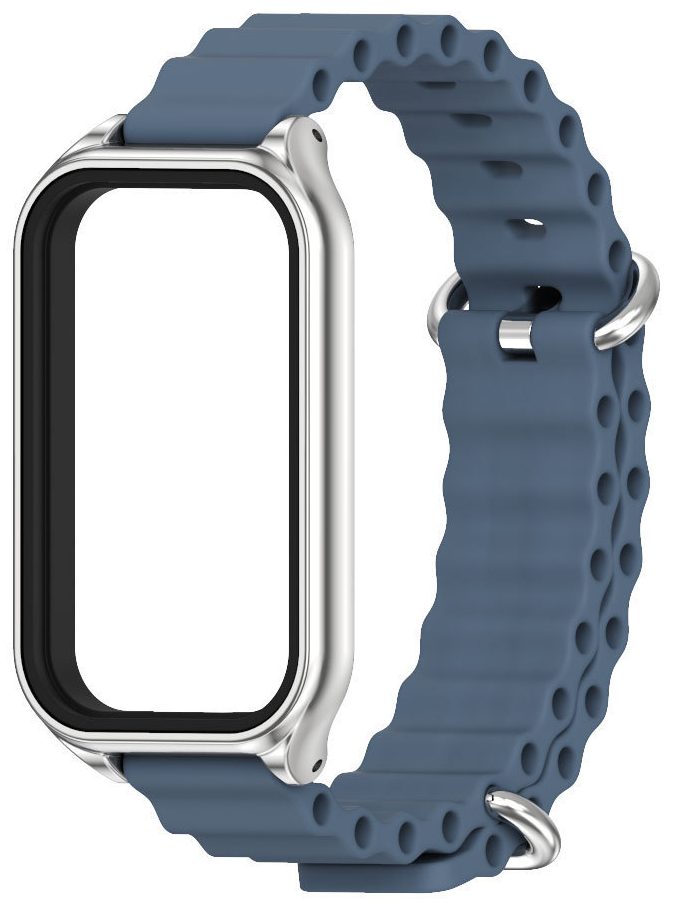 Ремінець силіконовий Mi Jobs Flex для фітнес браслета Mi Smart Band 8 Active/ Redmi Smart Band 2 з металевим корпусом темно-синій зі срібним