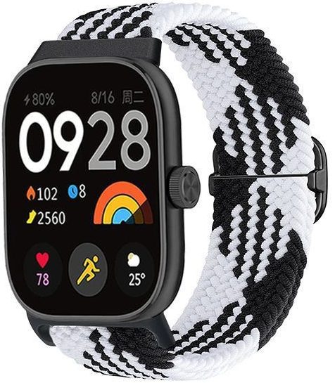 Тканинний ремінець MRK Braided Loop для фітнес браслета Mi Smart Band 8 Pro/9Pro/ Xiaomi Redmi Watch 4/5 з металевим регулятором довжини Чорний з білим