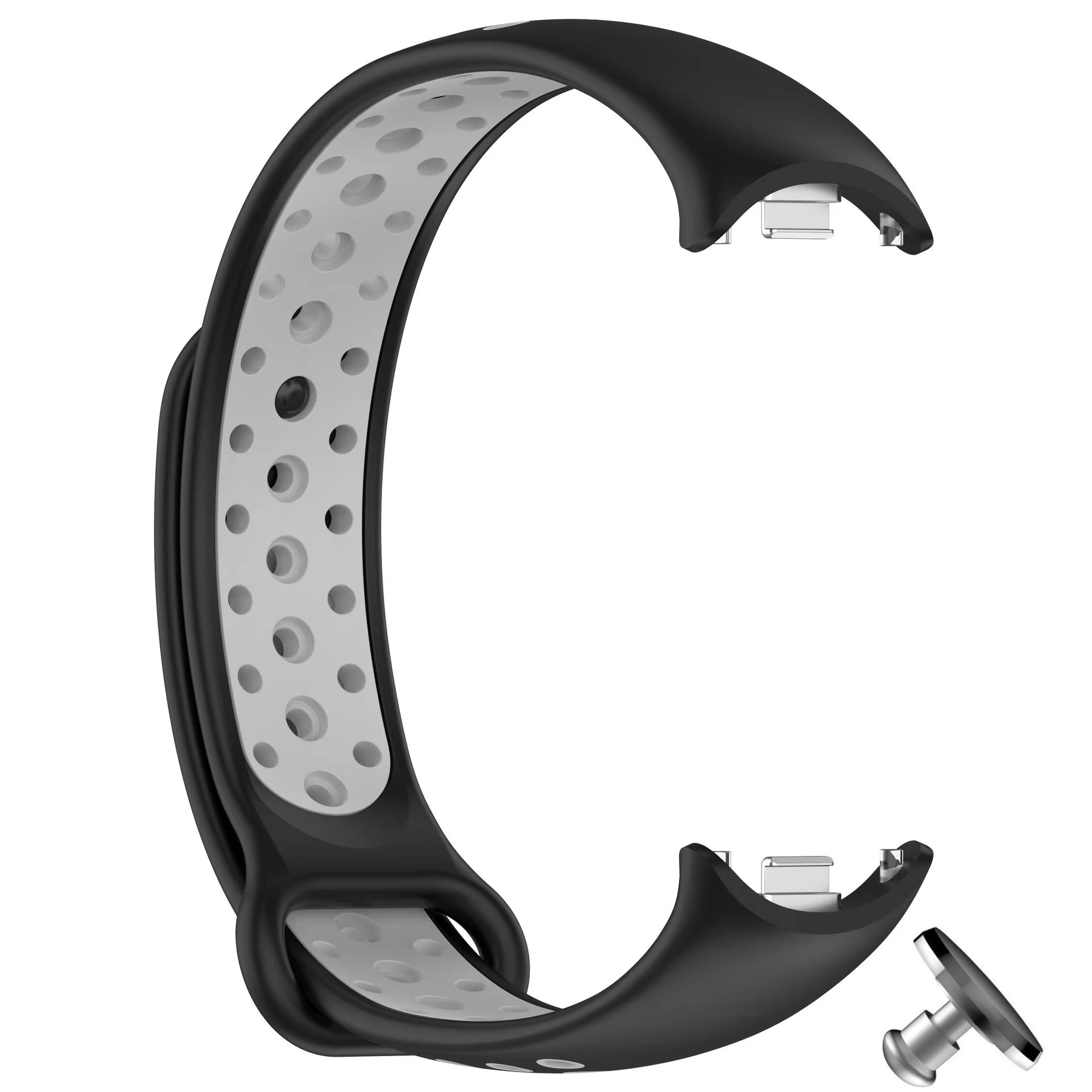 Силіконовий ремінець з металевим кріпленням MRK для фітнес браслета Xiaomi Mi Band 8/9/10 Чорний з сірим + металева кнопка