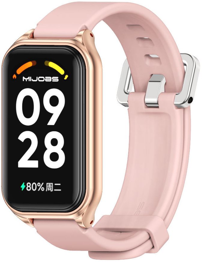 Ремінець силіконовий Mi Jobs Simple Premium Comfort для фітнес браслета Mi Smart Band 9 Active Silver з металевим корпусом Light Pink