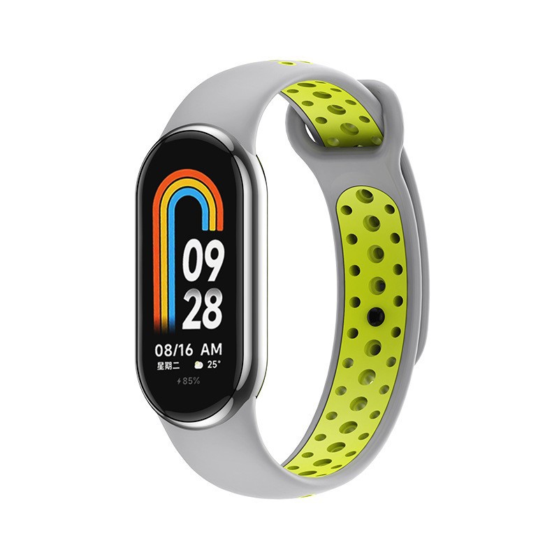 Ремінець силіконовий MRK для фітнес браслета Xiaomi Mi Band 8/9/10 Nike Style Сірий із салатовим