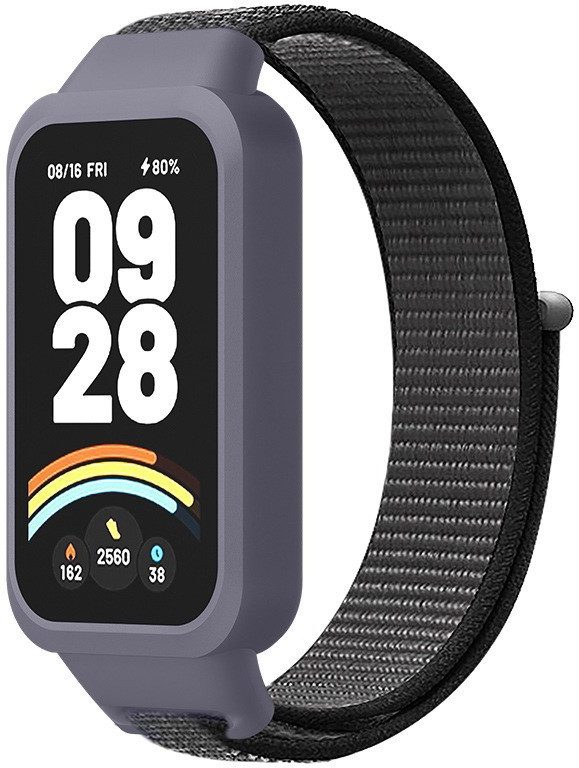 Тканинний ремінець Nylon MRK для фітнес браслета Mi Smart Band 9 Active Gray and Black