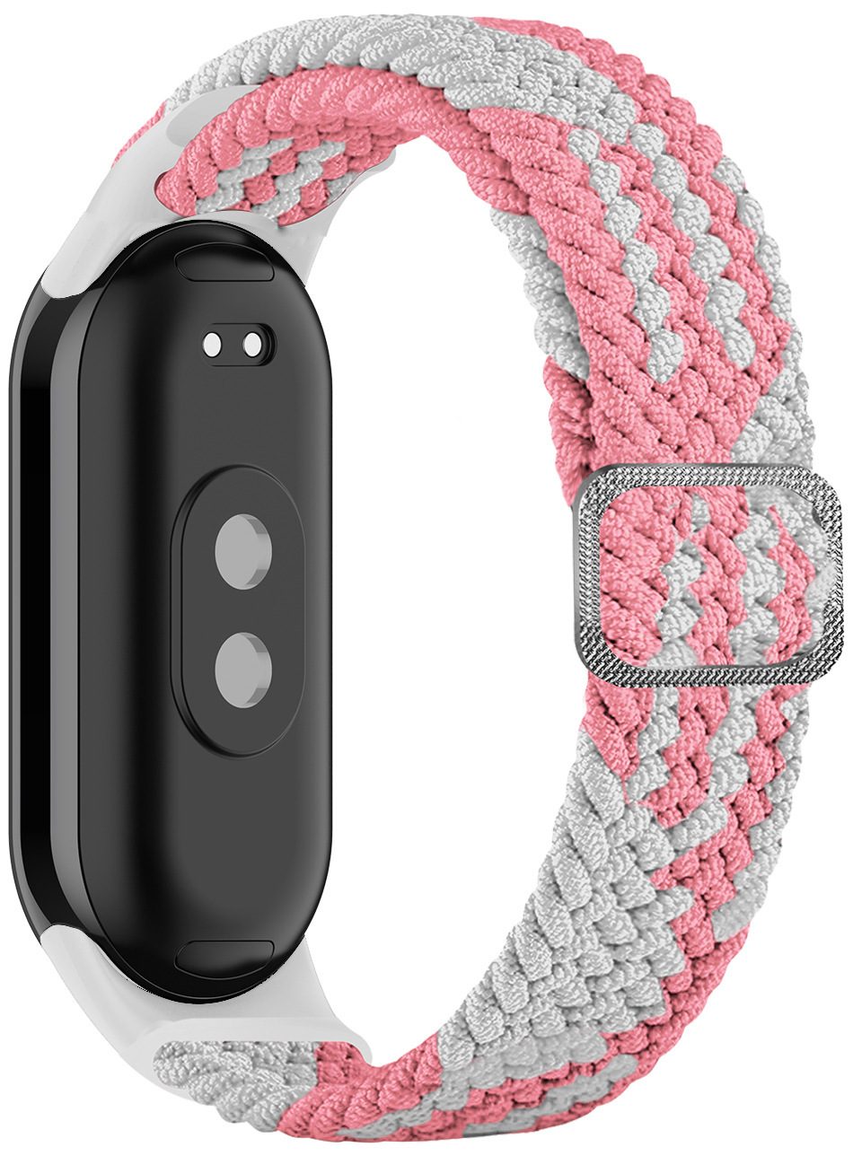 Тканинний ремінець Braided Loop MRK для фітнес браслета Xiaomi Mi Band 8/9/10 з металевим регулятором довжини Білий з рожевим