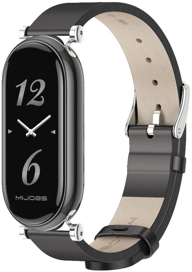 Шкіряний ремінець з металевим кріпленням Mi Jobs Elegance для фітнес браслета Xiaomi Mi Smart Band 10/9/8 Чорний + срібло