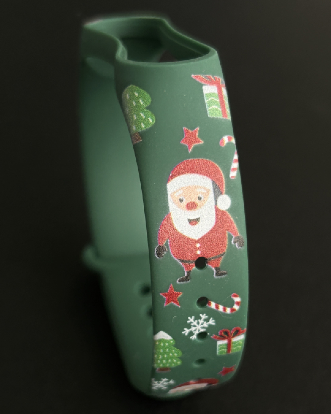 Силіконовий ремінець MRK Новорічний з малюнком Christmas Santa для Xiaomi Mi Band 3/4 з металевою кнопкою