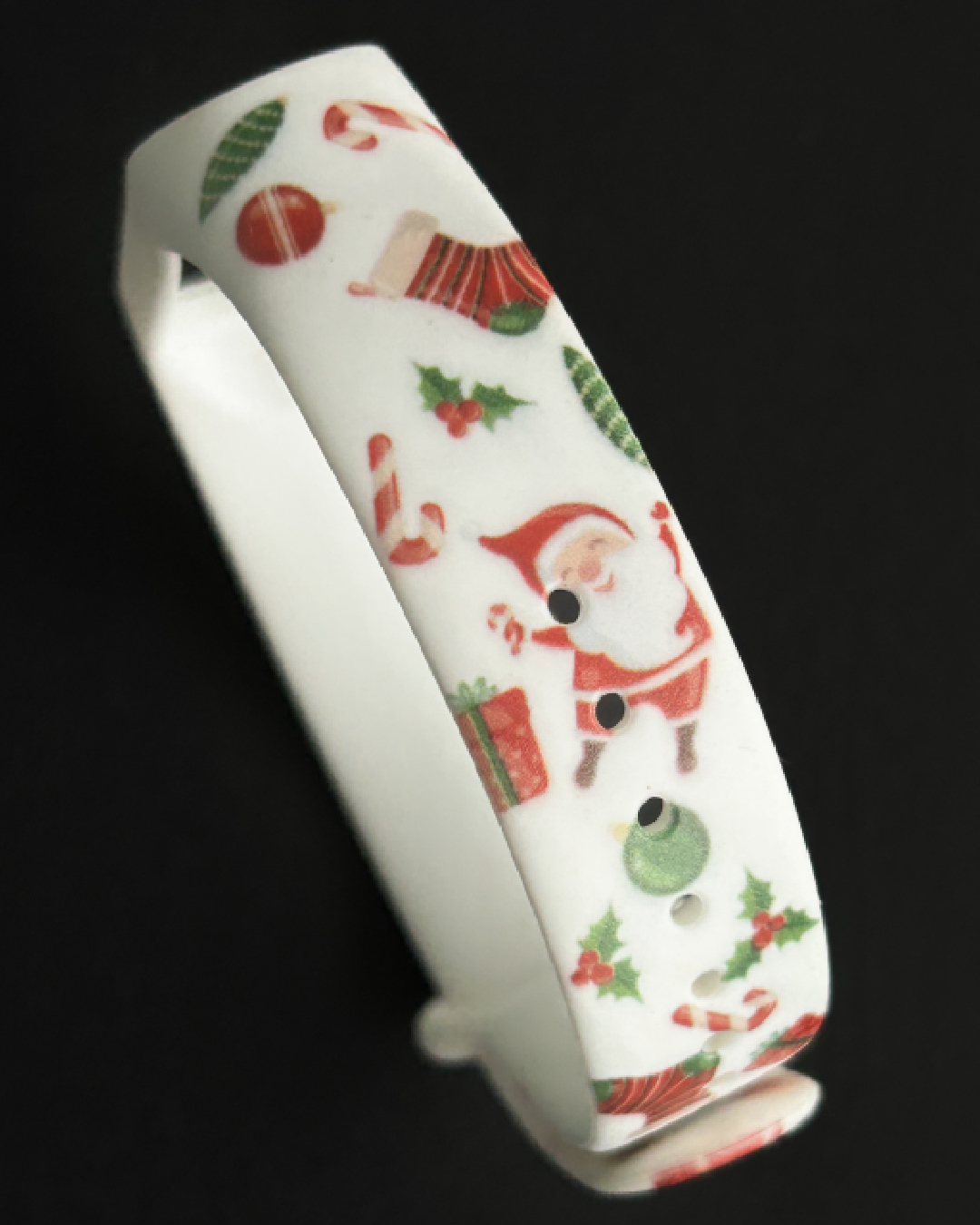 Силіконовий ремінець MRK Новорічний з малюнком Santa White для Xiaomi Mi Band 3/4 з металевою кнопкою