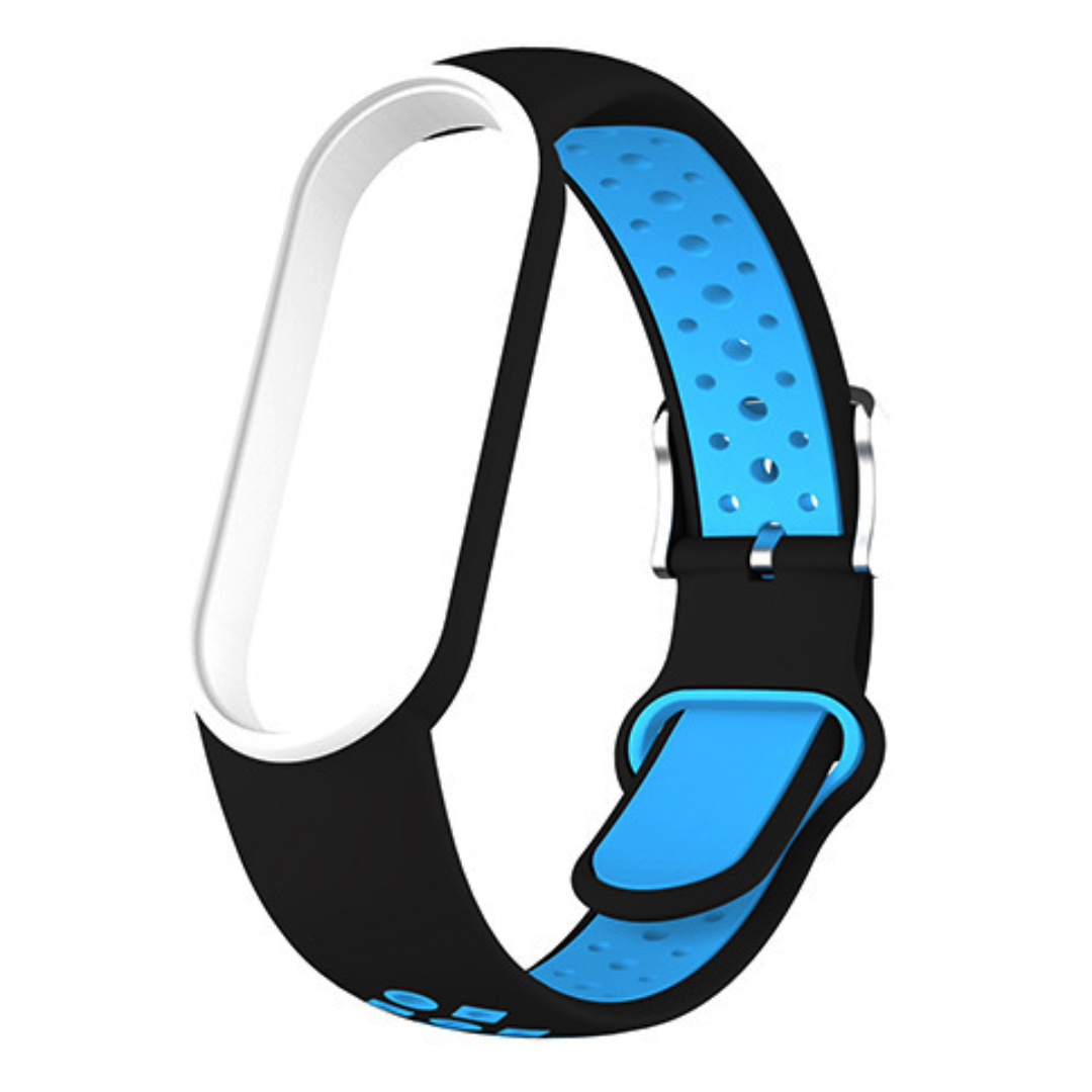 Силіконовий ремінець Nike style для фітнес-браслету Xiaomi Mi Band 5/6/7 з металевою застібкою Чорний з блакитним 4 Силіконовий ремінець Nike style для фітнес-браслету Xiaomi Mi Band 5/6/7 з металевою застібкою Чорний з блакитним 4