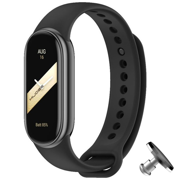 Силіконовий ремінець Original Design MiJobs для фітнес браслета Xiaomi Mi Band 8/9 Чорний з металевим кріпленням + металева кнопка