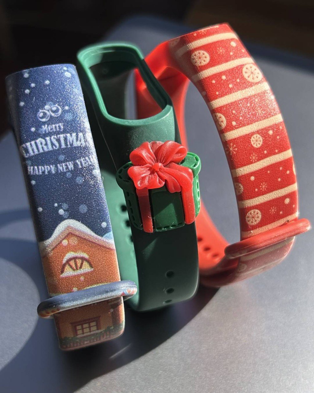 Комплект ремінців силіконових MRK Merry Chtistmas для Mi Band 5/6/7 з металевою кнопкою (три ремінці)