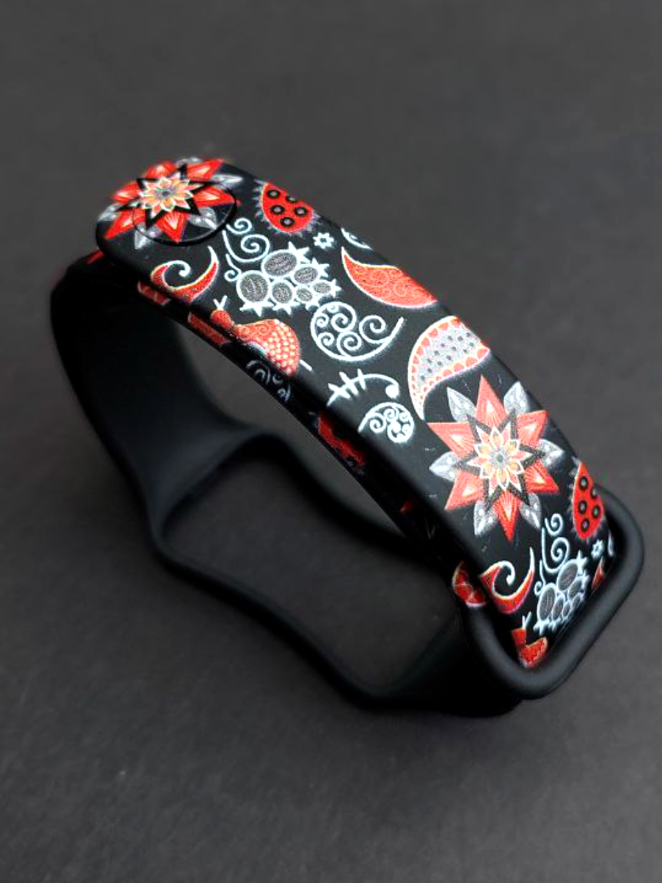 Ремінець силіконовий з малюнком Вишиванка MRK для Mi Smart Band 8 Active / Redmi Smart Band 2 Чорний