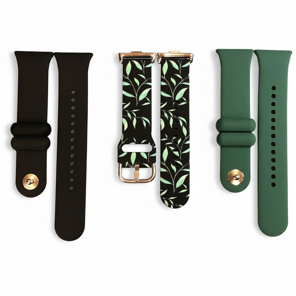Комплект силіконових ремінців MRK Green Leaves із металевим кріпленням для фітнес браслета Mi Smart Band 8 Pro/9Pro/ Xiaomi Redmi Watch 4/5 (три ремінці) із металевими застібками Black and Green – фото, відгуки, характеристики в інтернет-магазині MoreKitov від продавця: MRK МРК| Купити в Україні: Києві, Харкові, Львові