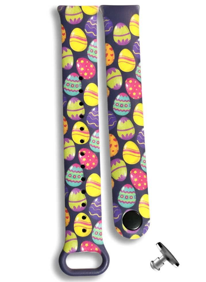 Силиконовий ремінець з малюнком Happy Easter для фітнес браслета Xiaomi Mi Band 8/9/10 з металевим кріпленням Dark Purple + металева кнопка
