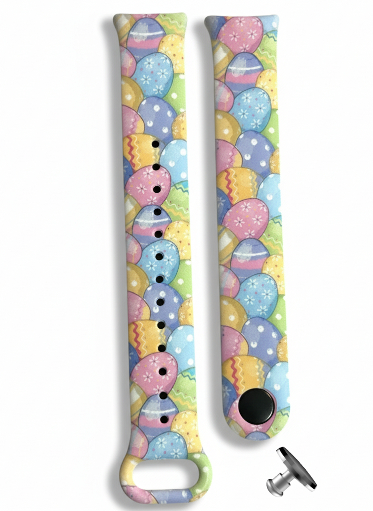 Силіконовий ремінець з малюнком Happy Easter для фітнес браслета Xiaomi Mi Band 8/9/10 з металевим кріпленням + металева кнопка