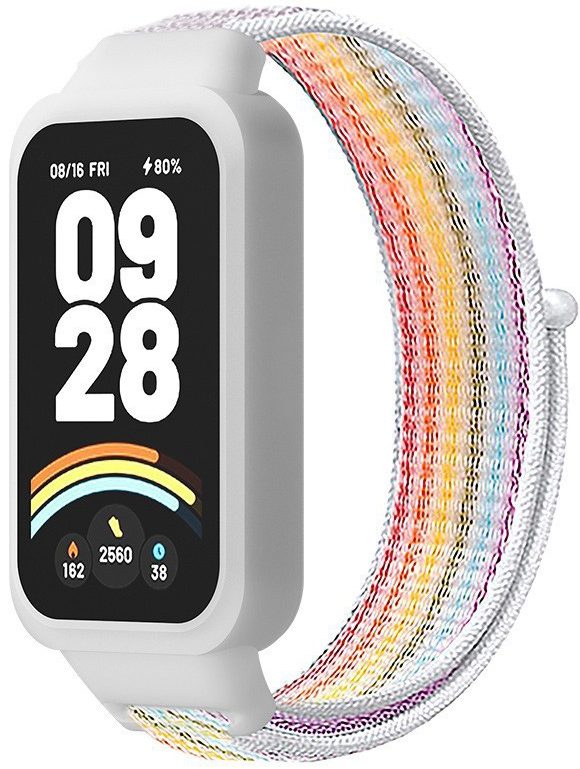 Тканинний ремінець Nylon MRK для фітнес браслета Mi Smart Band 9 Active White and Multicolor
