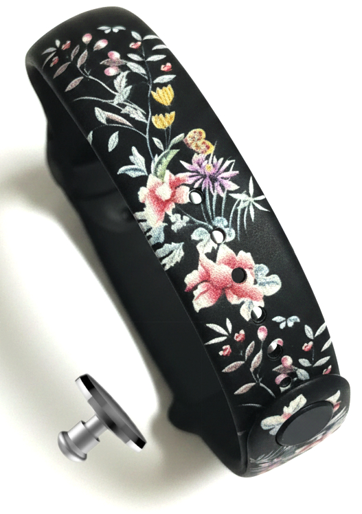 Силіконовий ремінець MRK з малюнком Flowers Beau для фітнес браслета Xiaomi Mi Band 4/3 Black + металева кнопка