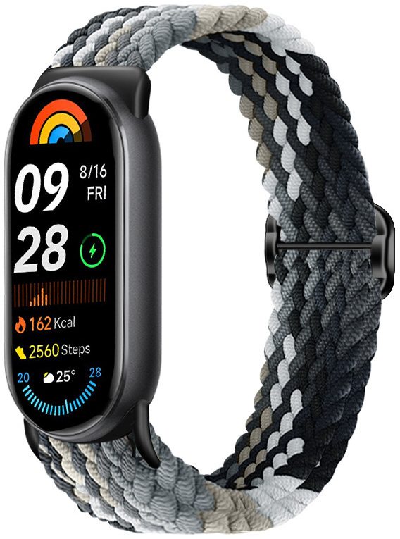 Ремінець тканинний MRK для Xiaomi Mi Band 8/9/10 з металевим регулятором довжини Black and Grey Melange