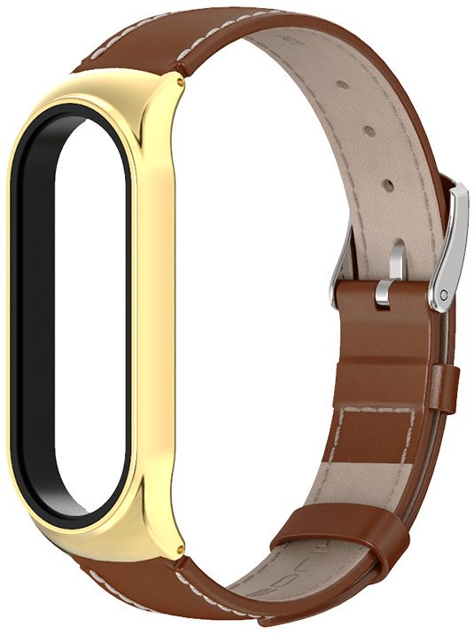Шкіряний ремінець Mi Jobs Elegance для фітнес браслета Xiaomi Mi Band 6/5/4/3 Коричневий + золото
