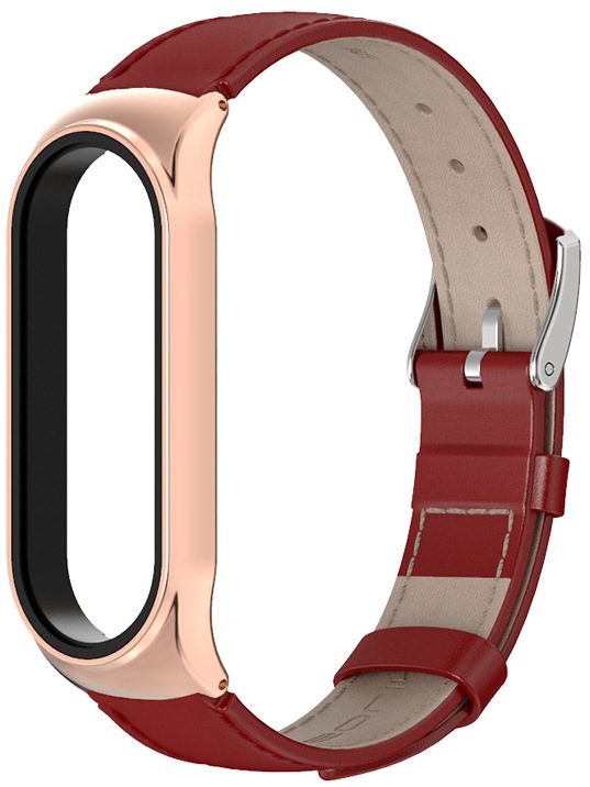 Шкіряний ремінець Mi Jobs Elegance для фітнес браслета Xiaomi Mi Band 6/5/4/3 Червоний + рожеве золото