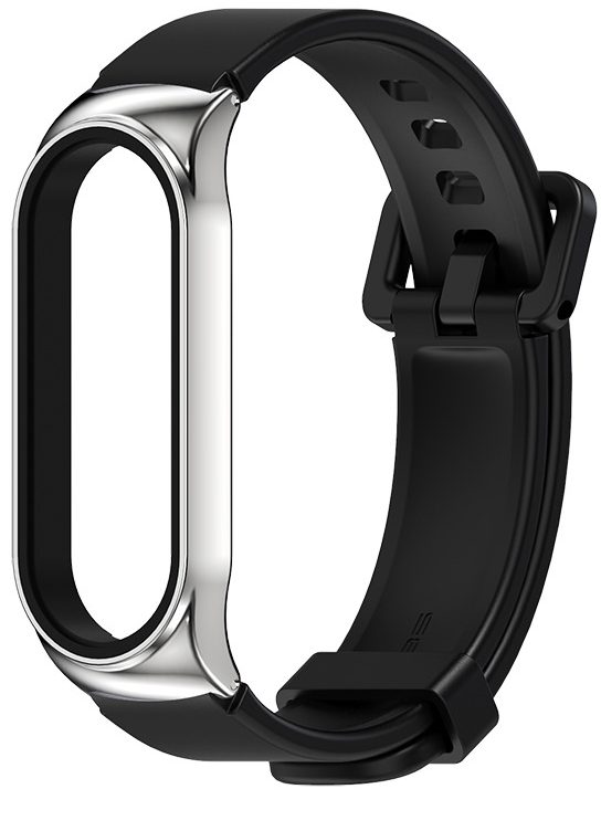 Силіконовий ремінець з металевою капсулою Mi Jobs Premium Comfort для фітнес браслета Xiaomi Mi Band 3 4 5 6 Чорний + срібло