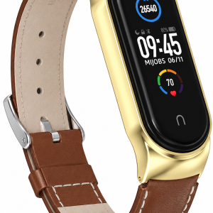 Шкіряний ремінець Mi Jobs Elegance для фітнес браслета Xiaomi Mi Band 6/5/4/3 Коричневий + золото