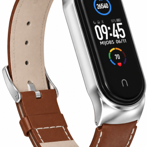 Шкіряний ремінець Mi Jobs Elegance для фітнес браслета Xiaomi Mi Band 6/5/4/3 Brown + Silver
