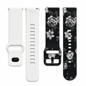 Комплект силіконових ремінців MRK для смарт-годинників Redmi Watch 5 Active / Redmi Watch 5 Lite 22 мм з металевою застібкою Black and White Flowers and White Roses