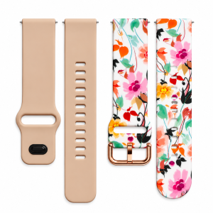 Комплект силіконових ремінців MRK для смарт-годинників Redmi Watch 5 Active / Redmi Watch 5 Lite 22 мм з металевою застібкою Beige and White Flowers
