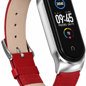 Шкіряний ремінець Mi Jobs Elegance для фітнес браслета Xiaomi Mi Band 6/5/4/3 Red + Silver