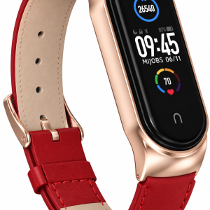 Шкіряний ремінець Mi Jobs Elegance для фітнес браслета Xiaomi Mi Band 6/5/4/3 Червоний + рожеве золото