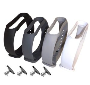 Комплект ремешков MRK для Xiaomi Mi Band 7/6/5 Monochrome, четыре ремешка (белый, серый, темно-серый, черный) + 4 металичские кнопки