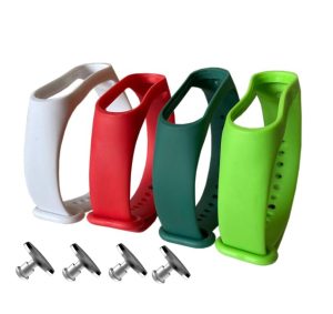 Комплект ремешков MRK для Xiaomi Mi Band 4/3 Style, четыре ремешка (белый, темно-зеленый, красный, салатовый) + 4 металические кнопки