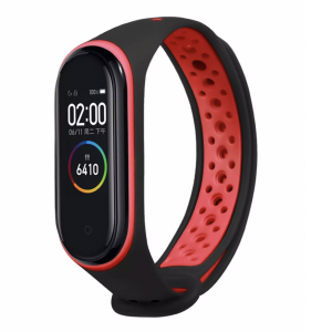 Ремешок Nike style для фитнес-браслета Xiaomi Mi Band 4 и 3 Чёрный с красным