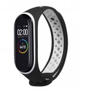 Ремешок Nike style для фитнес-браслета Xiaomi Mi Band 4 и 3 Чёрный с белым