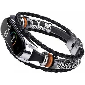 Ремешок MRK Jewellery Band для Xiaomi Mi Band 3/4 Черный с серебром