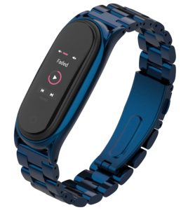 Ремешок MiJobs Plus металлический для Xiaomi Mi Band 5/6/4/3 Синий металик