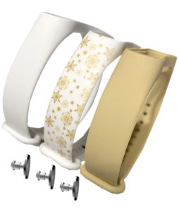 Комплект ремешков MRK для Xiaomi Mi Band 5/6/7 Новогодний Снежинка (три ремешка: белый, бело-золотой, бежевый)+ 3 металические кнопки