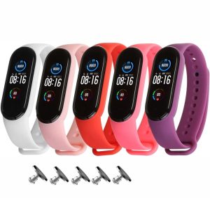Комплект силиконовых ремешков MRK для Xiaomi Mi Band 7 Pink Punch + 5 металических кнопок