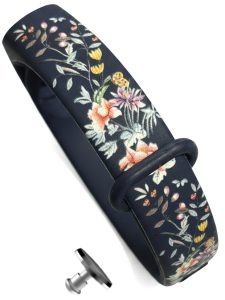 Силиконовый ремешок MRK с рисунком Flowers Beau для фитнес браслета Xiaomi Mi Band 5/6/7 Dark Blue + металическая кнопка