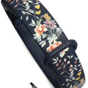 Силиконовый ремешок MRK с рисунком Flowers Beau для фитнес браслета Xiaomi Mi Band 5/6/7 Dark Blue + металическая кнопка